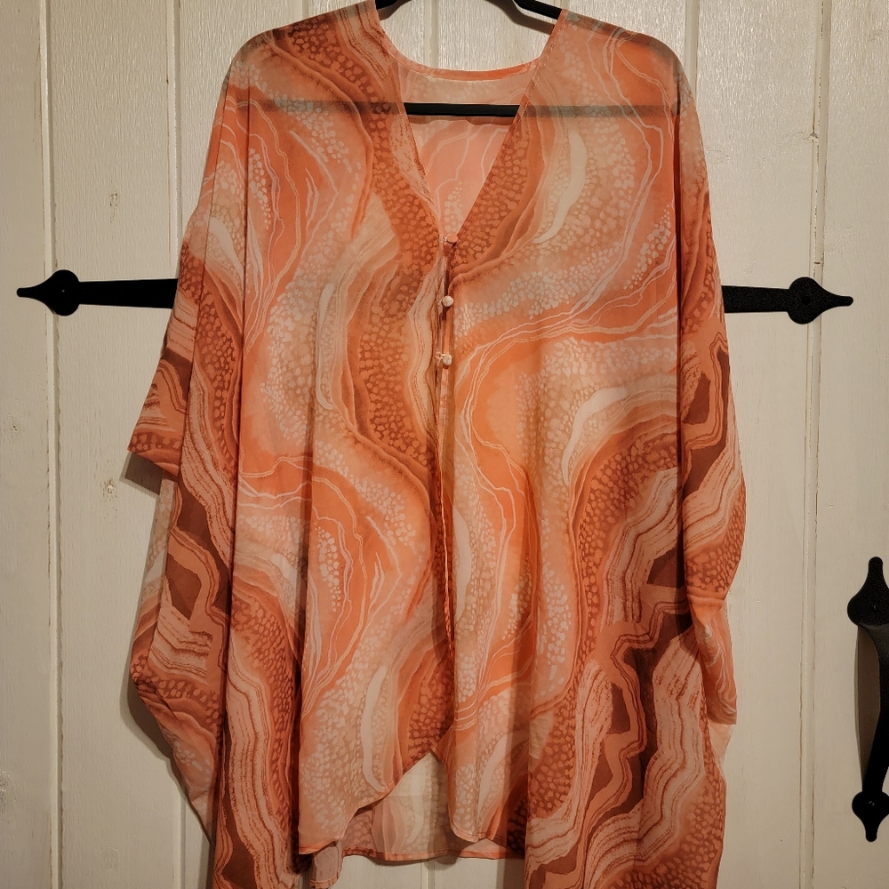 Womens Coverup Orange White Sheer Komono
